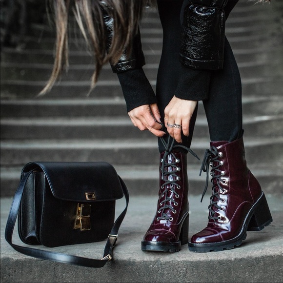 Marc Fisher combat laced booties with heel - Picture 2 of 5